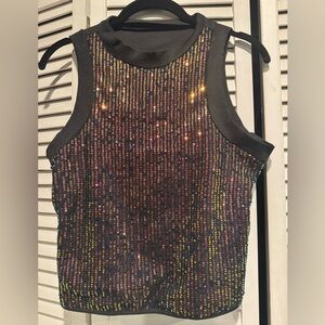 Sequin Embellished Black Tank Top